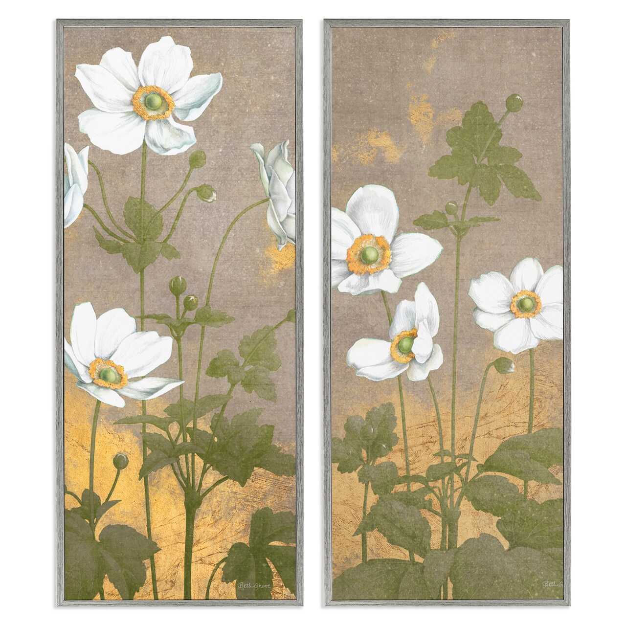 Stupell Industries Vintage Style Anemone Flowers 2pc Framed Giclee Set By Beth Grove